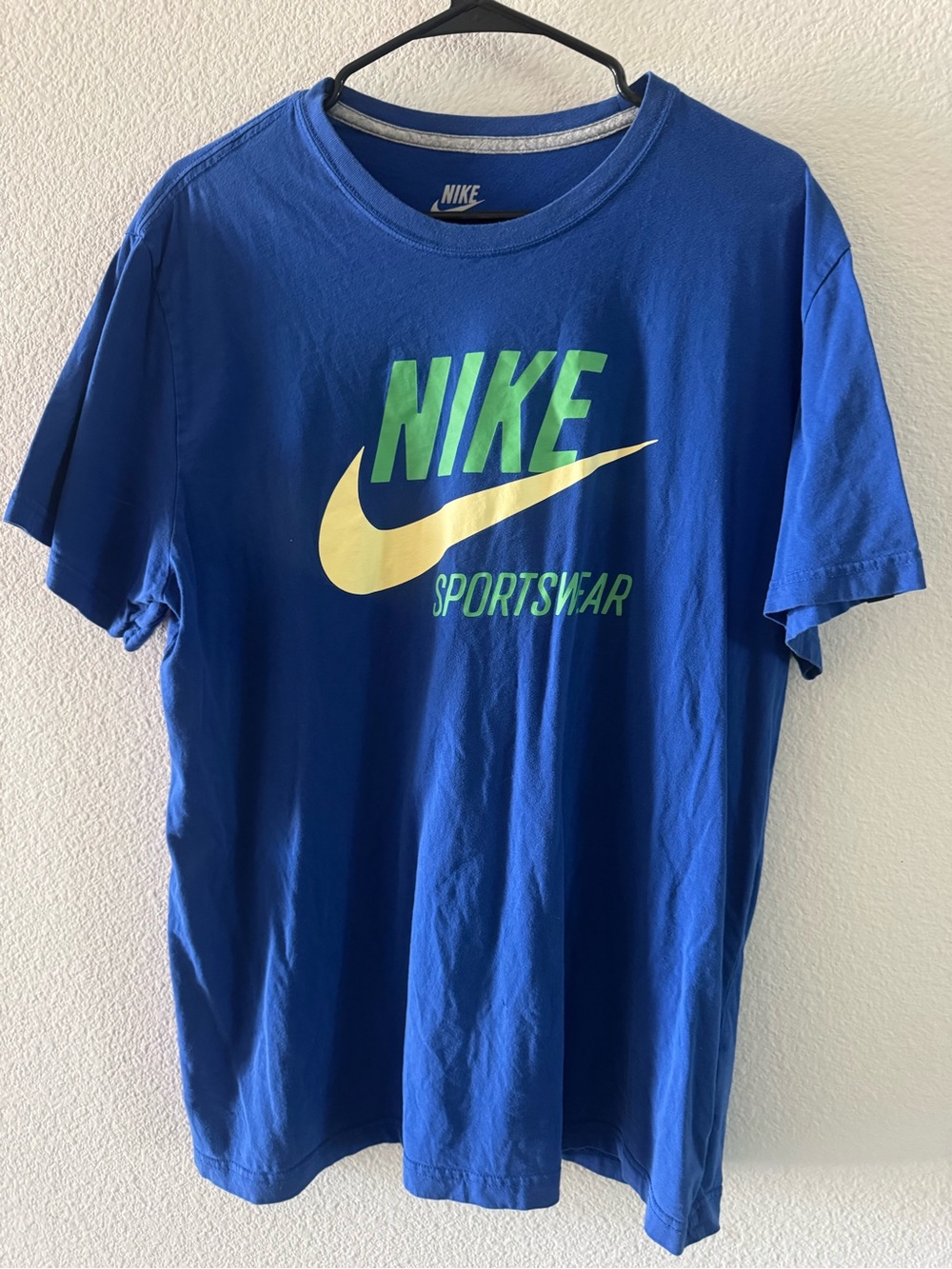 Nike Royal Blue Tee with Neon Green and White Logo 2XL